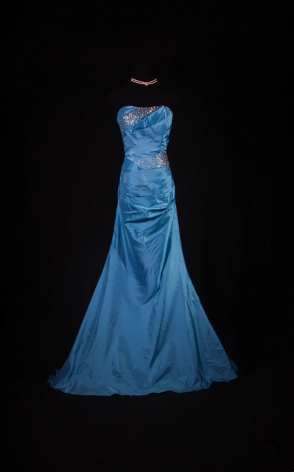 Strapless Blue Stain Prom Dress Formal Evening Dress  P203
