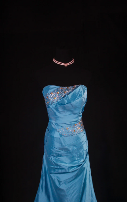Strapless Blue Stain Prom Dress Formal Evening Dress  P203