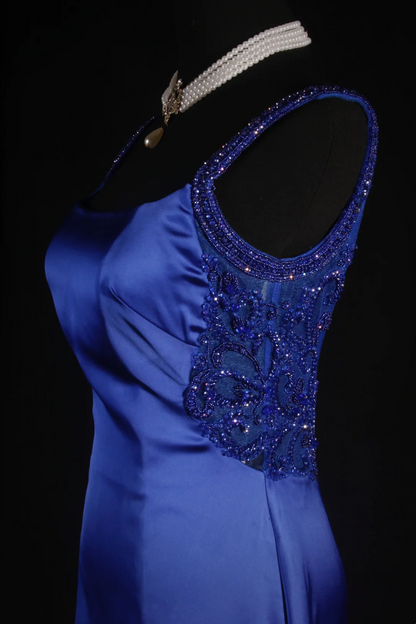 Royal Blue Mermaid Stain Prom Dress Beaded Formal Evening Dress  P204