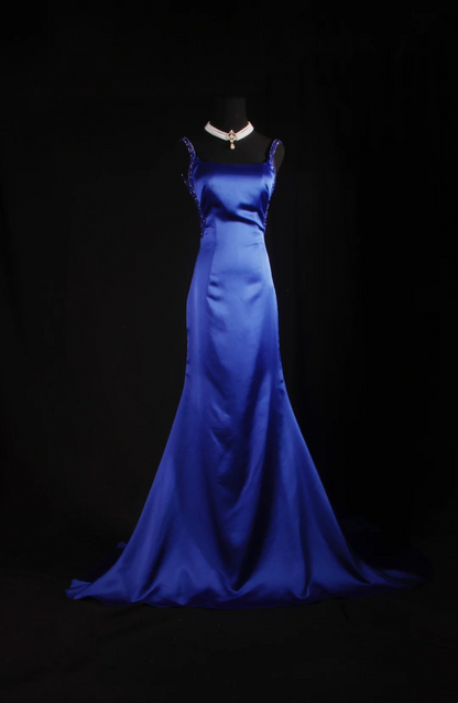 Royal Blue Mermaid Stain Prom Dress Beaded Formal Evening Dress  P204