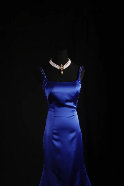 Royal Blue Mermaid Stain Prom Dress Beaded Formal Evening Dress  P204