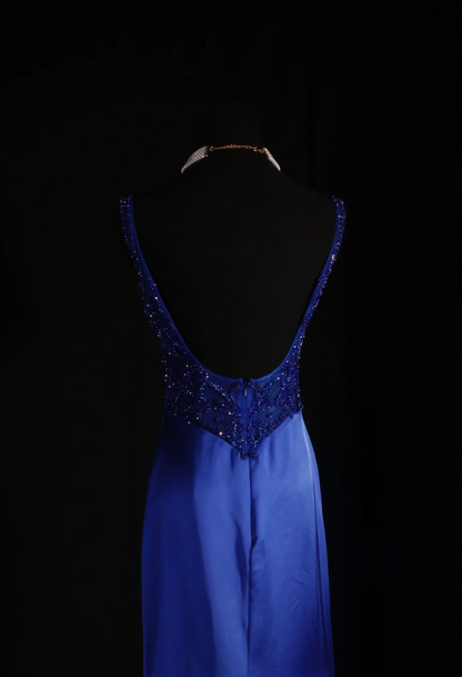 Royal Blue Mermaid Stain Prom Dress Beaded Formal Evening Dress  P204