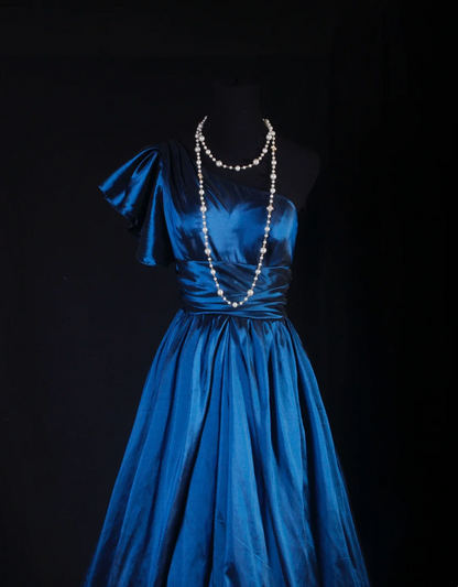 One Shoulder Satin Blue Prom Dress Formal Evening Dress  P206
