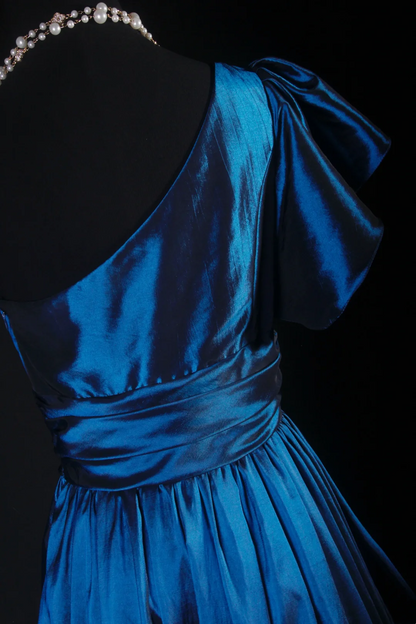 One Shoulder Satin Blue Prom Dress Formal Evening Dress  P206