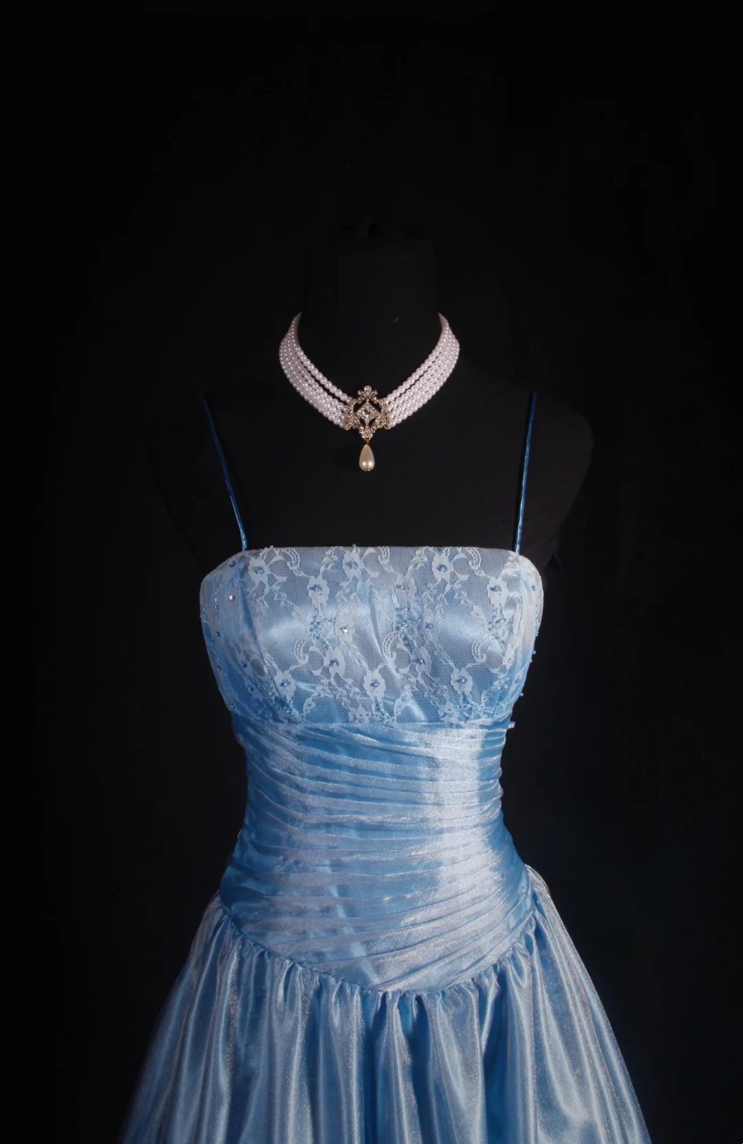 A Line Satin Lace Blue Prom Dress Formal Party Dress P231