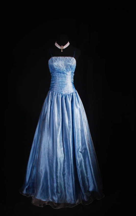 A Line Satin Lace Blue Prom Dress Formal Party Dress P231