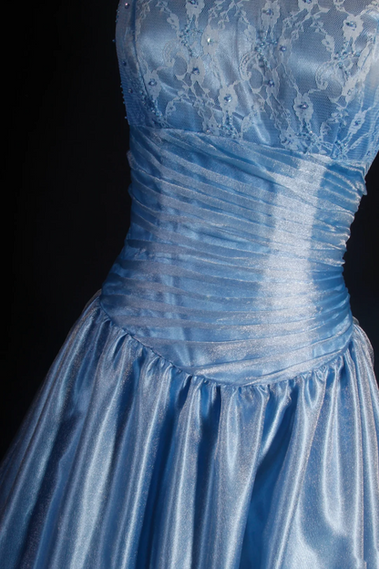 A Line Satin Lace Blue Prom Dress Formal Party Dress P231