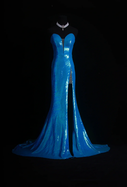 Sequin Mermaid Blue Prom Dress Sweetheart Formal Dress Evening Dress P232