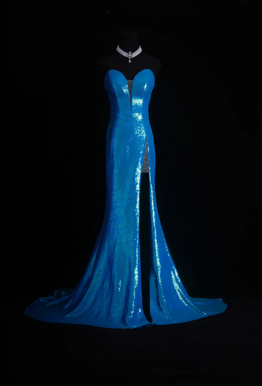 Sequin Mermaid Blue Prom Dress Sweetheart Formal Dress Evening Dress P232