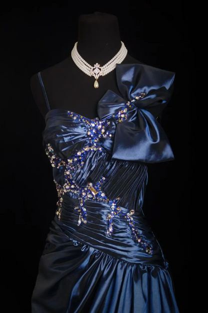 A Line Beaded Navy Blue Prom Dress Formal Dress Evening Dress P233