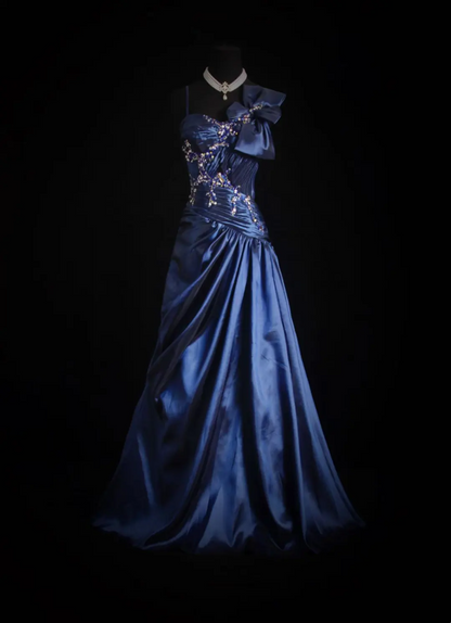 A Line Beaded Navy Blue Prom Dress Formal Dress Evening Dress P233