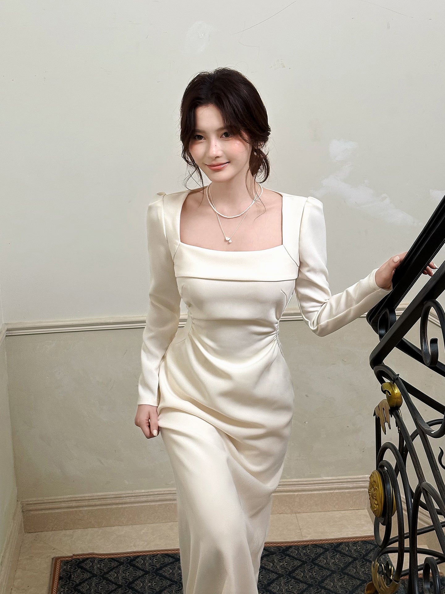 Elegant Long Sleeves Evening Dress Simple Wedding Dress  P21