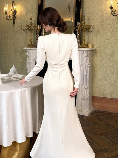 Elegant Long Sleeves Evening Dress Simple Wedding Dress  P21