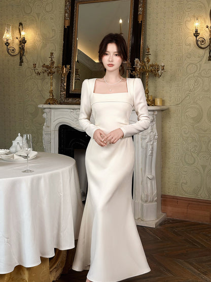 Elegant Long Sleeves Evening Dress Simple Wedding Dress  P21