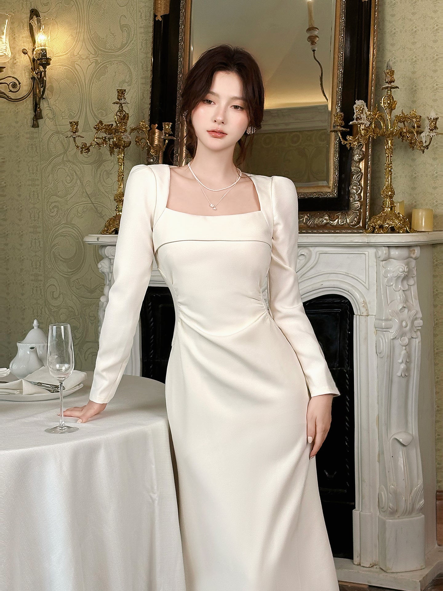 Elegant Long Sleeves Evening Dress Simple Wedding Dress  P21