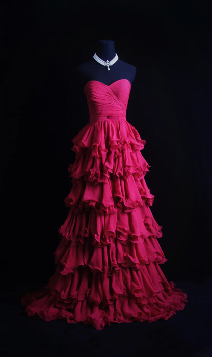 Sweetheart Layered Chiffon Prom Dress Ruffle Formal Dress Evening Dress P234