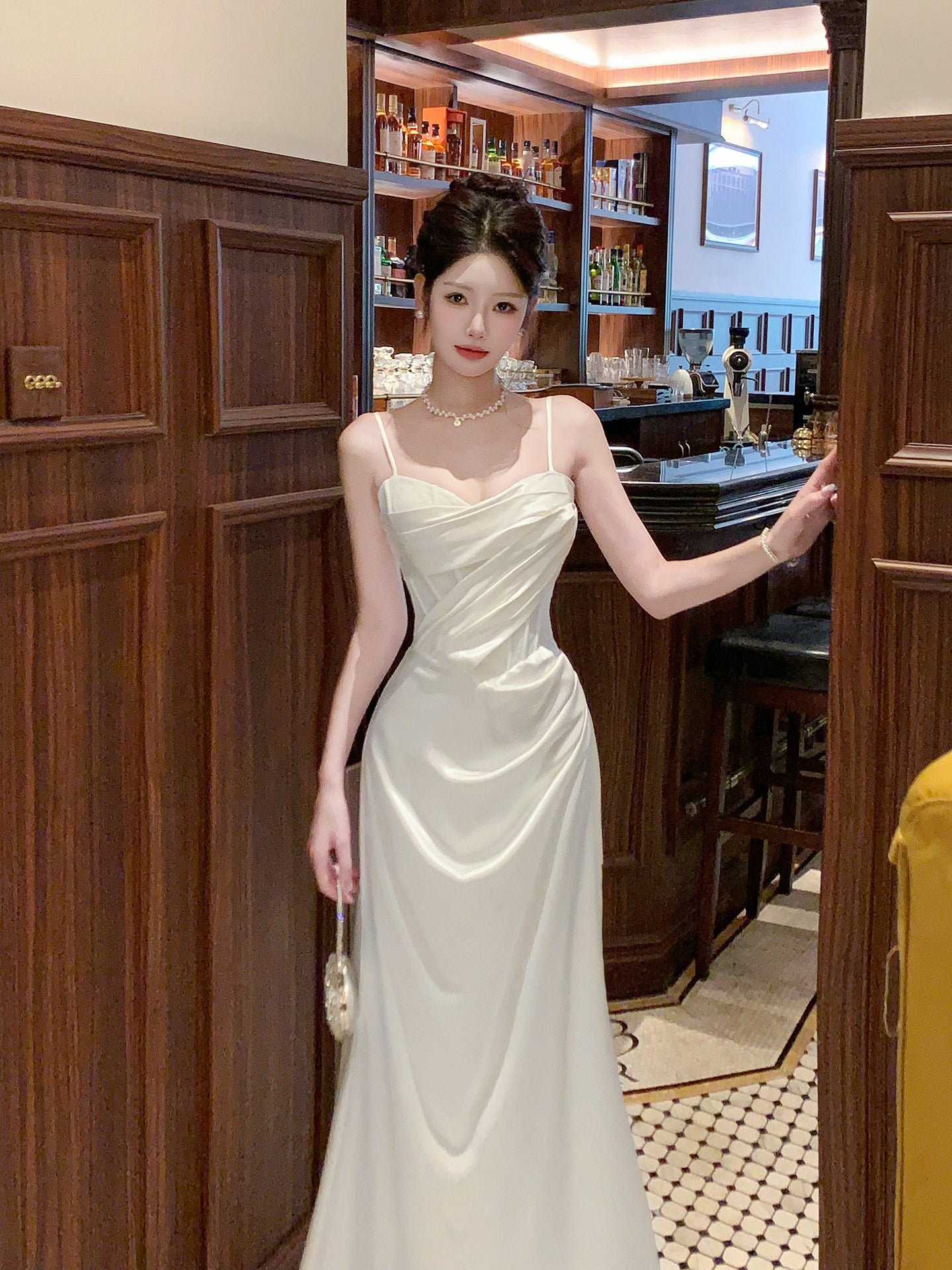 Spaghetti Straps Satin Prom Dress Sheath Formal Party Dress Evening Dress  P22