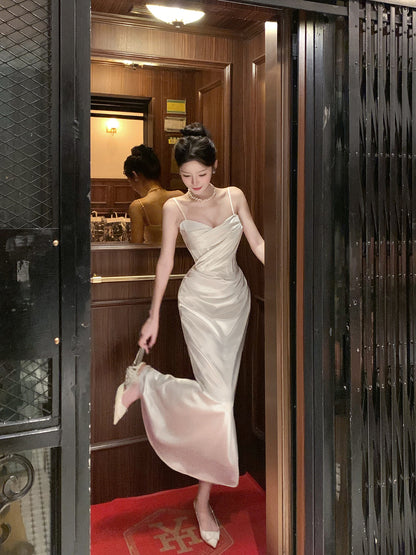 Spaghetti Straps Satin Prom Dress Sheath Formal Party Dress Evening Dress  P22