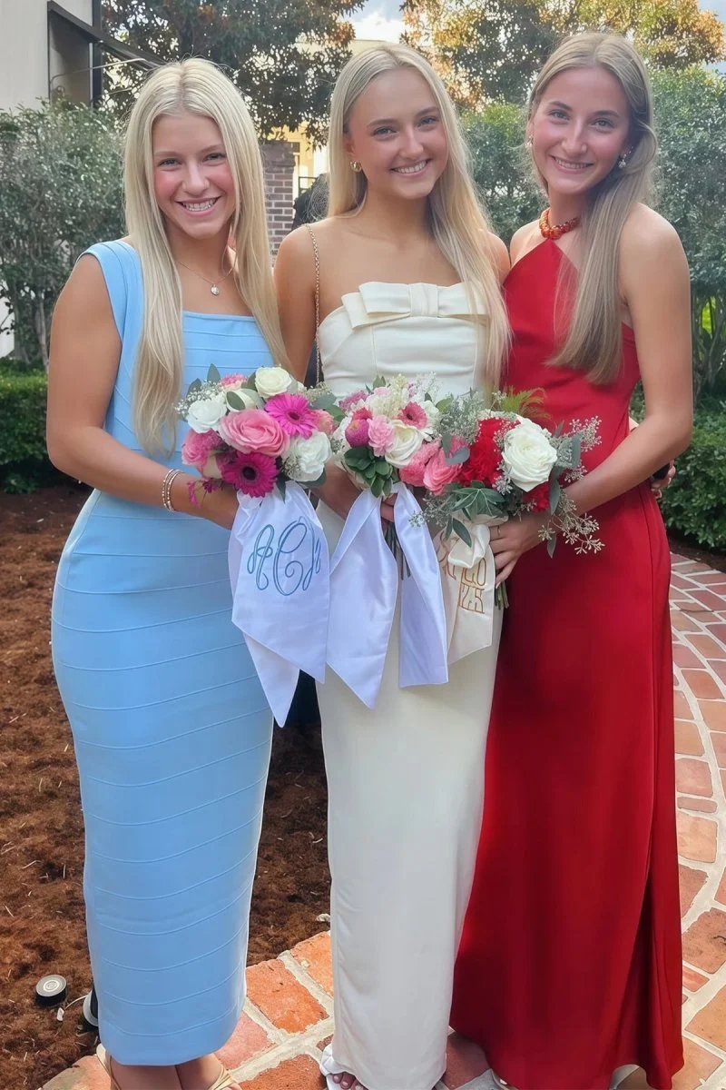 Yellow Strapless Sheath Satin Long Formal Prom Dresses With Bow  P221