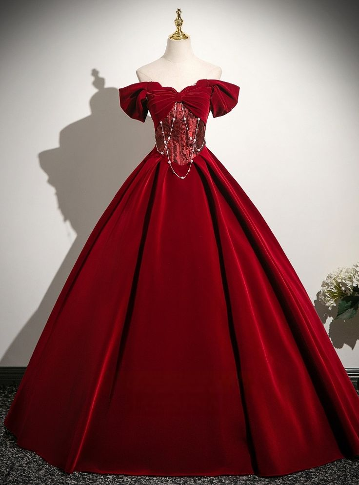 Off The Shoulder Burgundy Velvet Prom Dress Evening Dress  P224