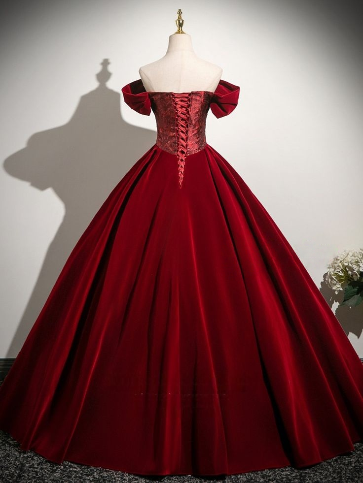 Off The Shoulder Burgundy Velvet Prom Dress Evening Dress  P224