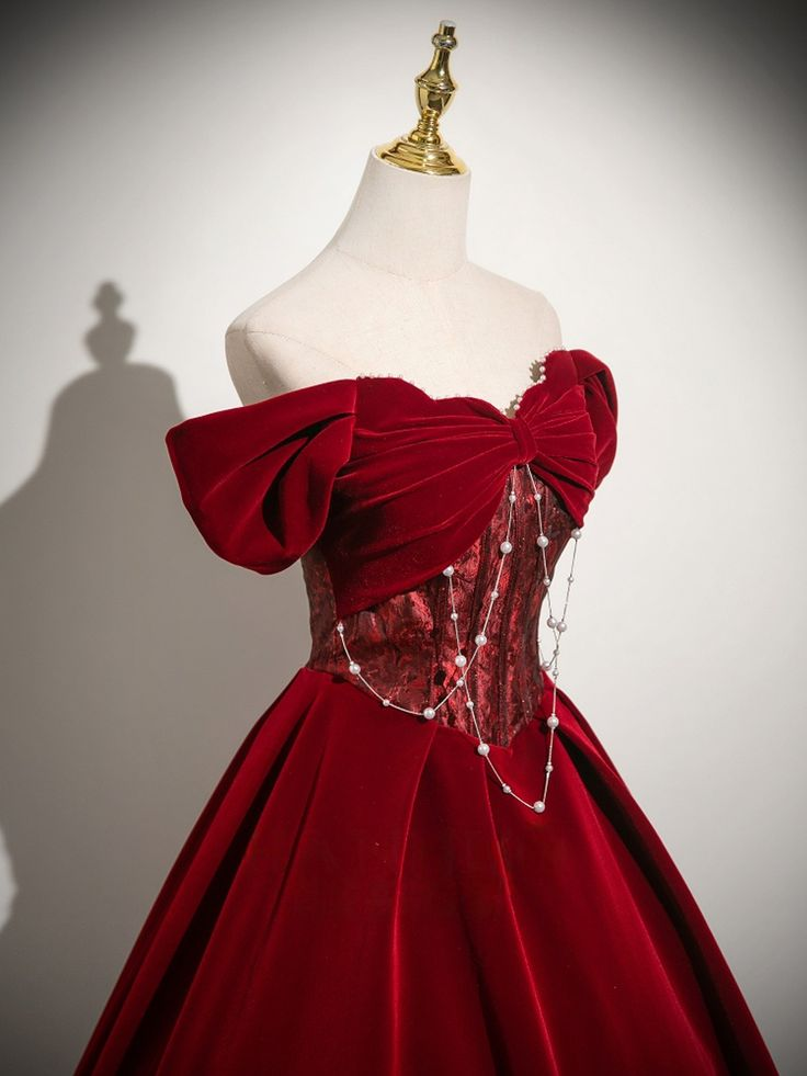 Off The Shoulder Burgundy Velvet Prom Dress Evening Dress  P224