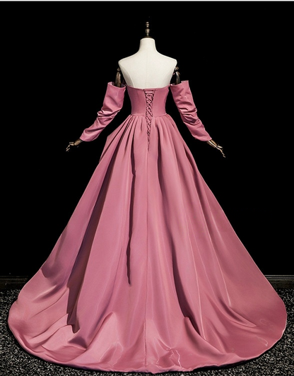 A-Line Satin Prom Dress Lace Up Formal Party Gowns  P228