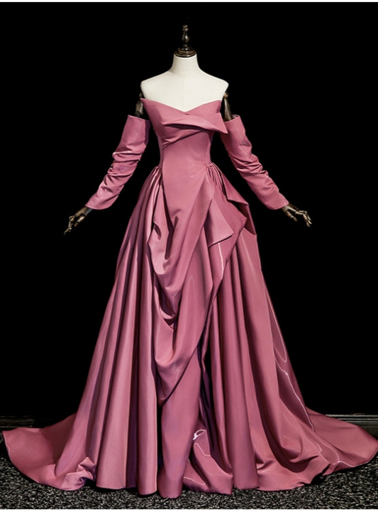 A-Line Satin Prom Dress Lace Up Formal Party Gowns  P228