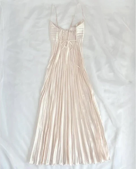 Spaghetti Straps Champagne Prom Dress Pleated Evening Dress  P229