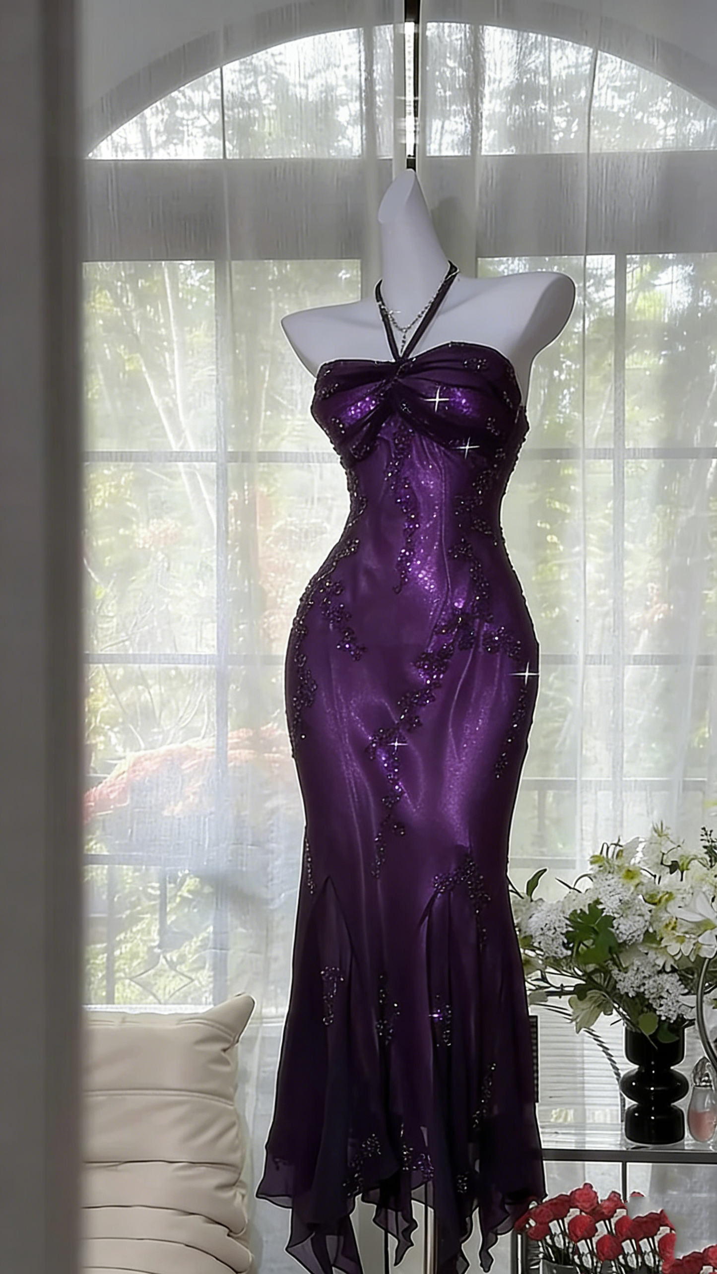 Halter Beading Prom Dress Green Vintage Formal Dress  P230