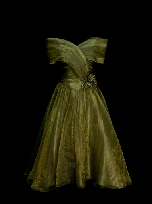 Off The Shoulder A Line Green Prom Dress Organza Formal Party Dress P237