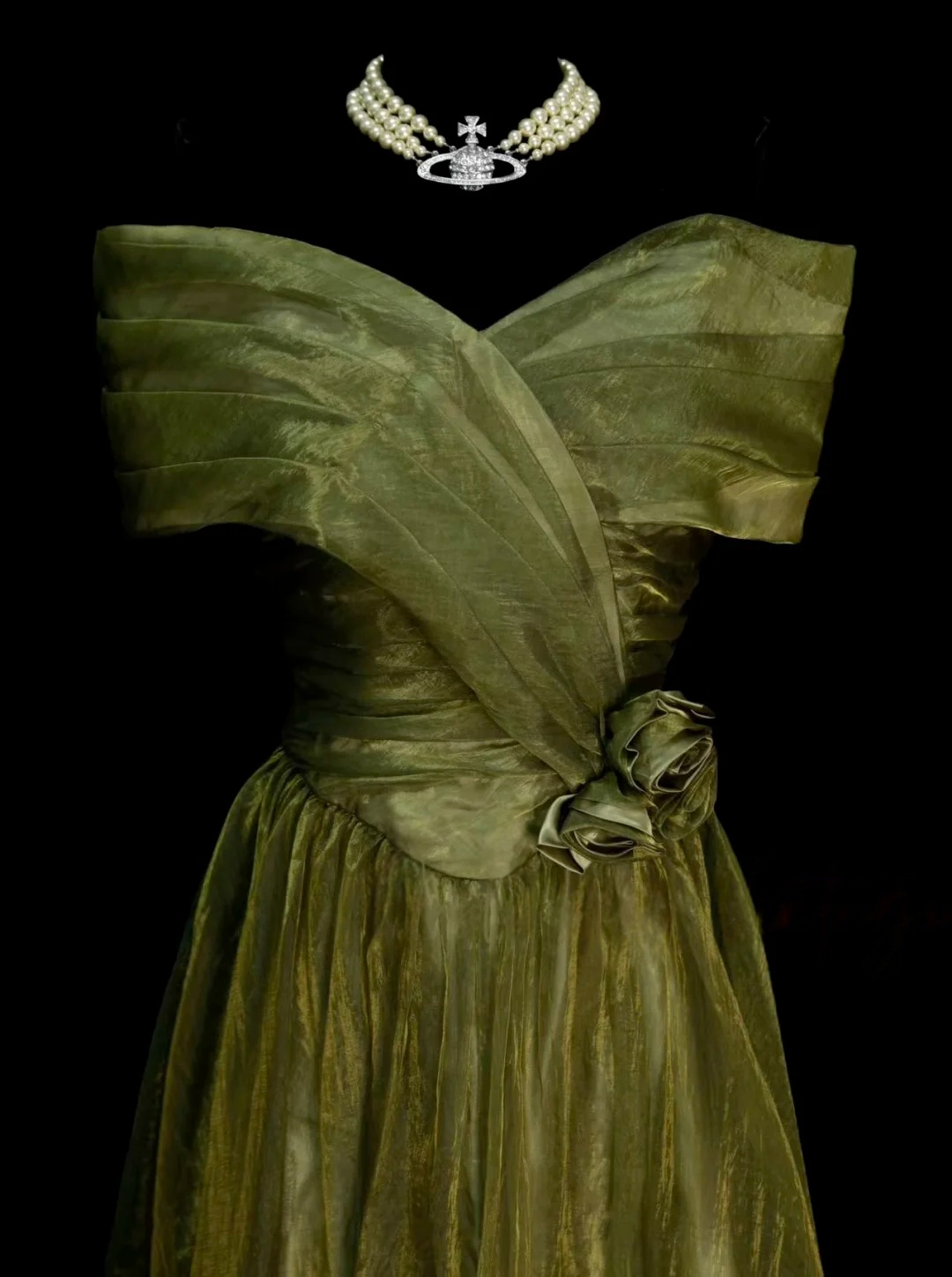 Off The Shoulder A Line Green Prom Dress Organza Formal Party Dress P237