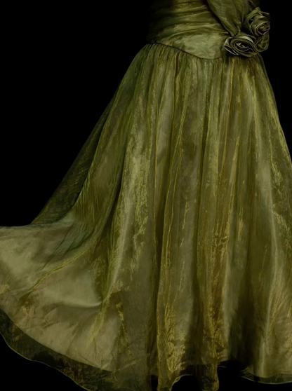 Off The Shoulder A Line Green Prom Dress Organza Formal Party Dress P237