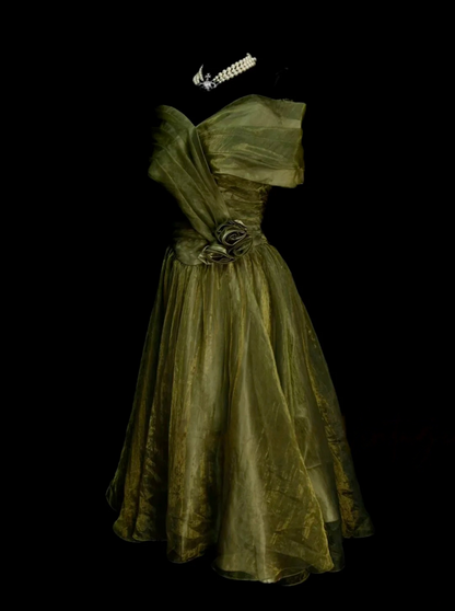 Off The Shoulder A Line Green Prom Dress Organza Formal Party Dress P237