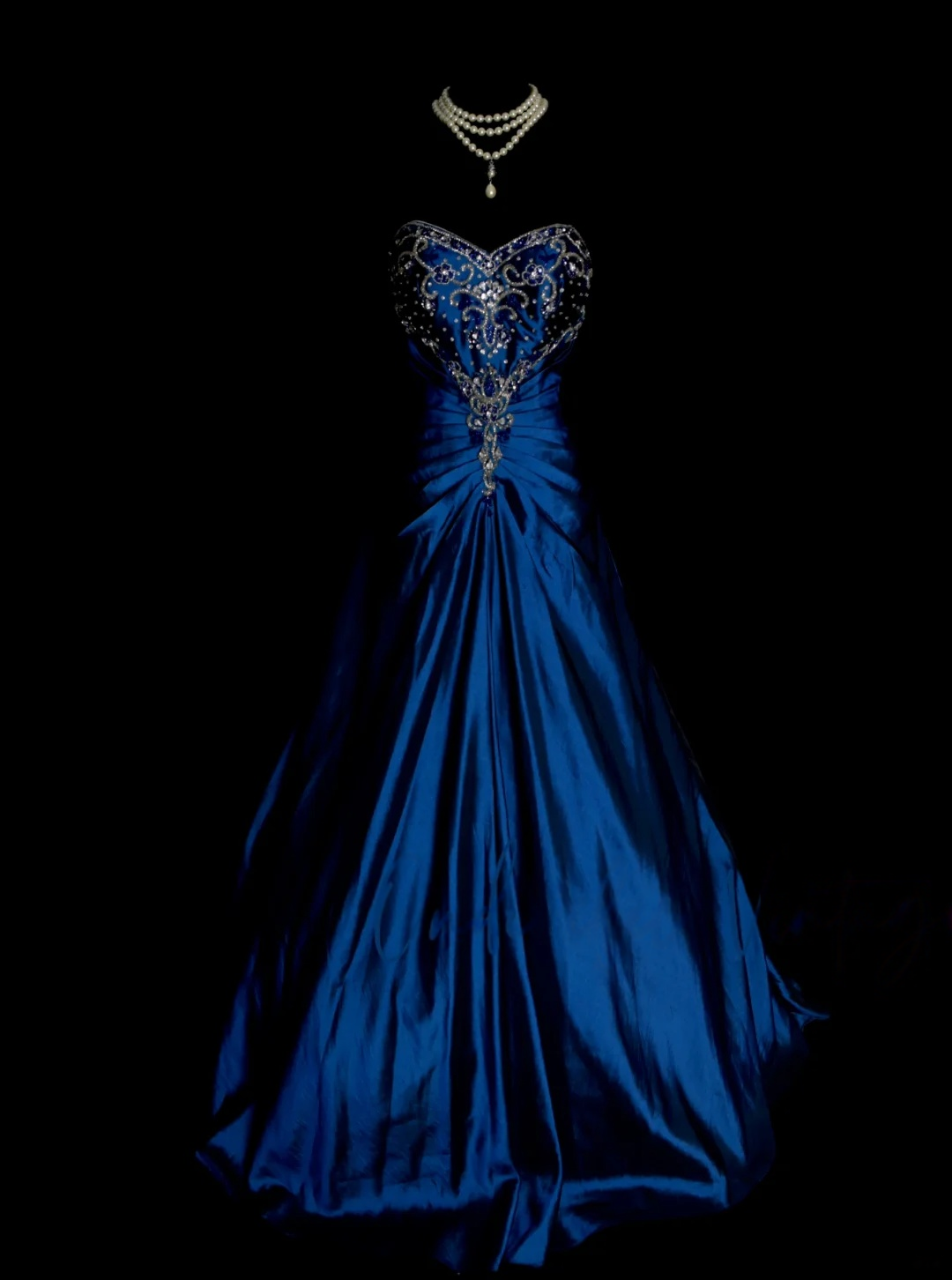 Sweetheart Royal Blue Satin Prom Dress Beaded Formal Dress  P240