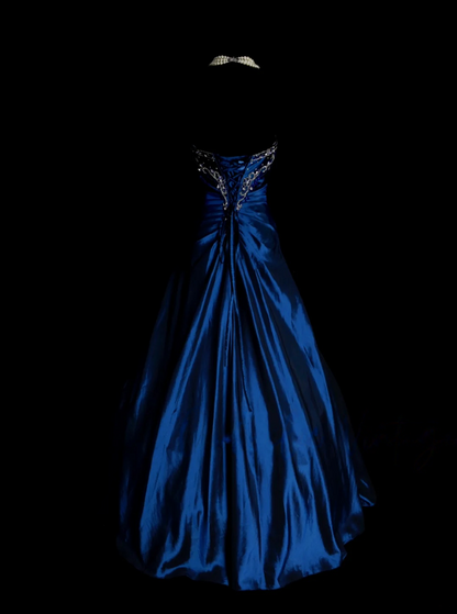 Sweetheart Royal Blue Satin Prom Dress Beaded Formal Dress  P240