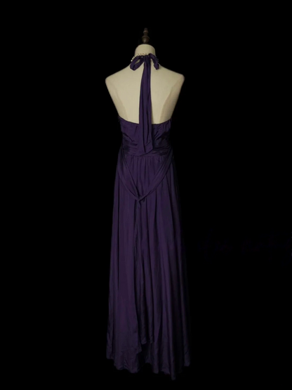 V Neck Purple Satin Prom Dress Formal Wedding Guest Dress  P241