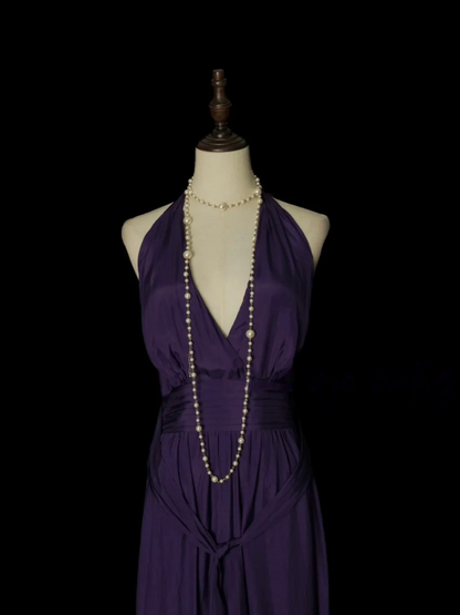 V Neck Purple Satin Prom Dress Formal Wedding Guest Dress  P241