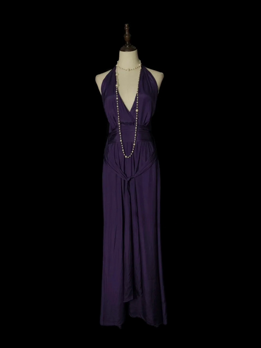 V Neck Purple Satin Prom Dress Formal Wedding Guest Dress  P241
