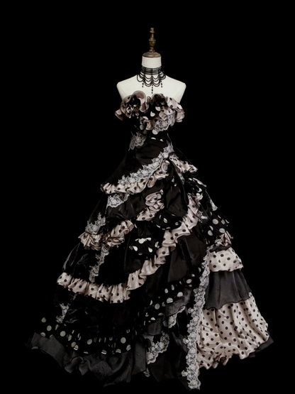 Ball Gown Sweet 16 Birthday Dress Layered Ruffle Polka Dots Quinceanera Dresses  P243