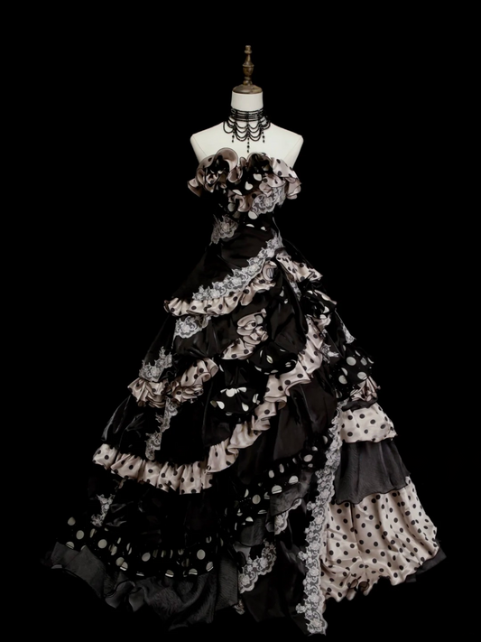 Ball Gown Sweet 16 Birthday Dress Layered Ruffle Polka Dots Quinceanera Dresses  P243