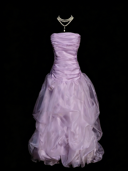 Strapless A Line Pink Prom Dress Tulle Birthday Dress  P244