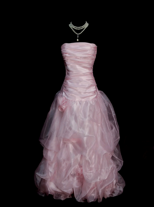 Strapless A Line Pink Prom Dress Tulle Birthday Dress  P244