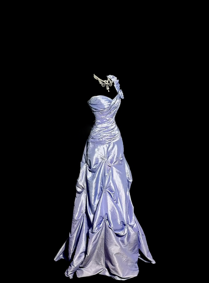 One Shoulder A Line Lilac Prom Dress Satin Formal Evening Dress  P245