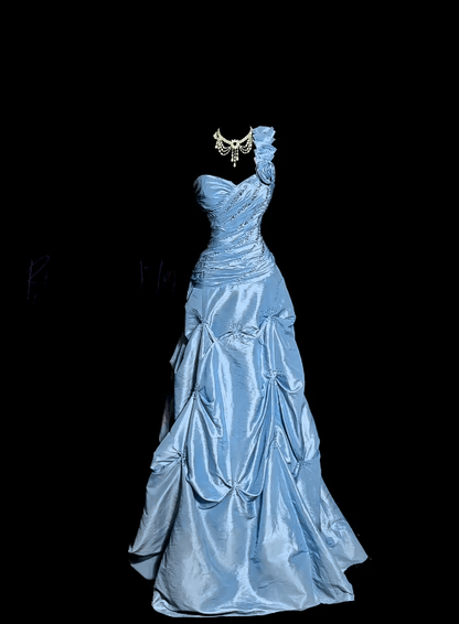 One Shoulder A Line Lilac Prom Dress Satin Formal Evening Dress  P245