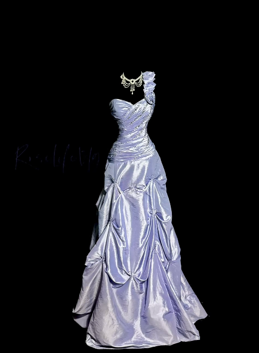 One Shoulder A Line Lilac Prom Dress Satin Formal Evening Dress  P245