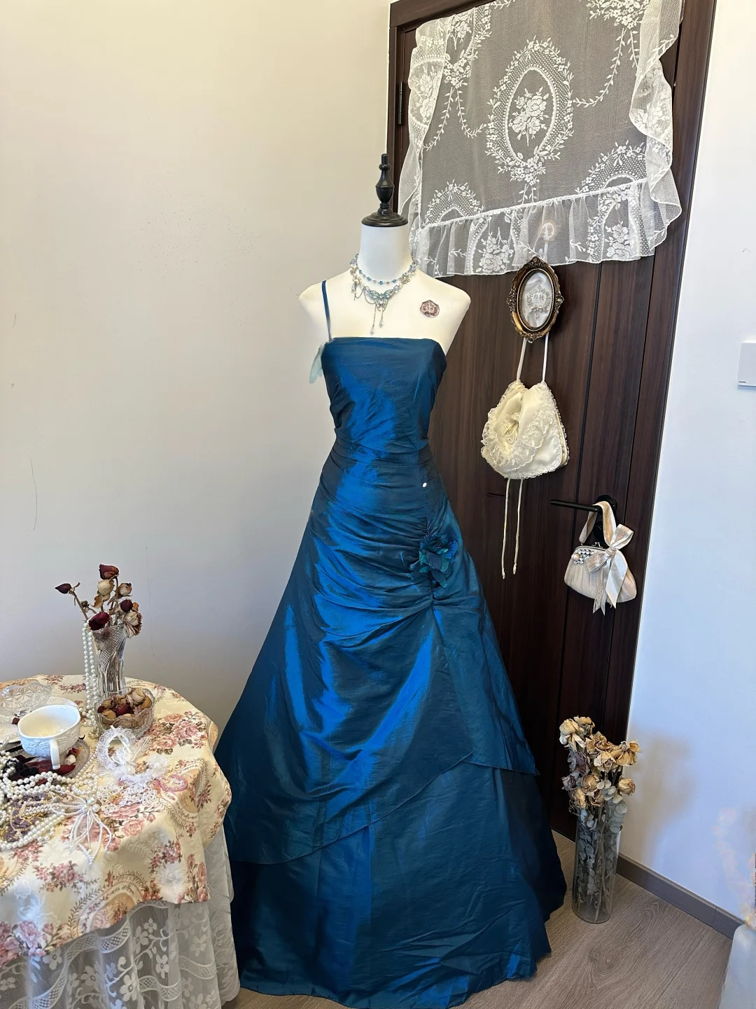 One Shoulder Navy Blue Prom Dress Taffeta Formal Evening Dress  P247