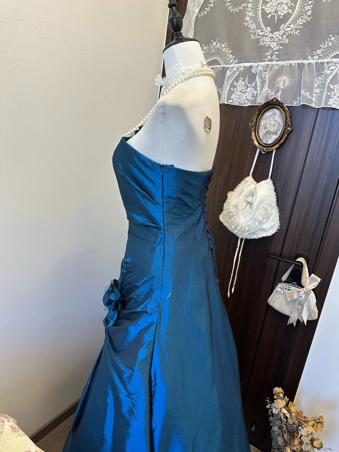 One Shoulder Navy Blue Prom Dress Taffeta Formal Evening Dress  P247