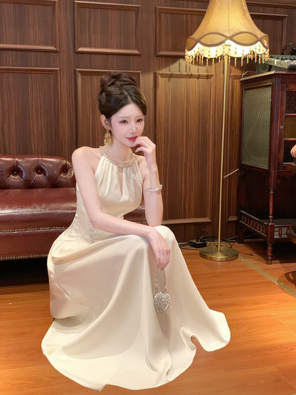 Beaded Halter Ivory Evening Dress Birthday Dress Formal Party Dress  P26