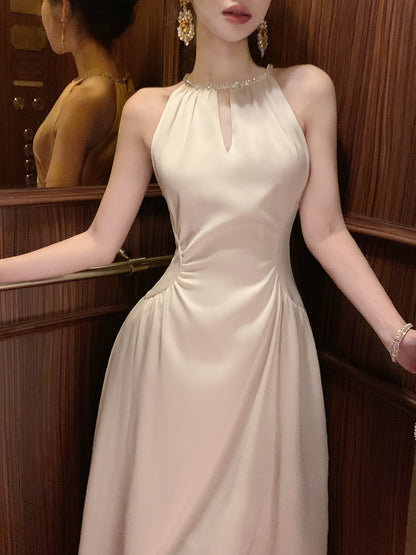 Beaded Halter Ivory Evening Dress Birthday Dress Formal Party Dress  P26